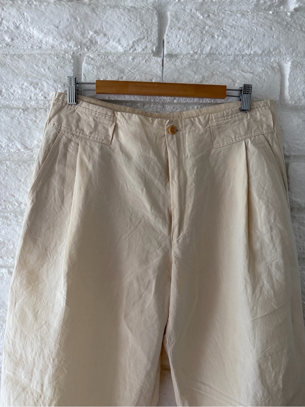 Neutral Linen-Blend Wide Leg Pants — Women Sz L P-15 - Picture 5 of 6